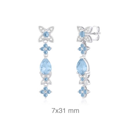 Pendientes Largos Plata de Ley Circonitas Azul Cielo 7x31mm