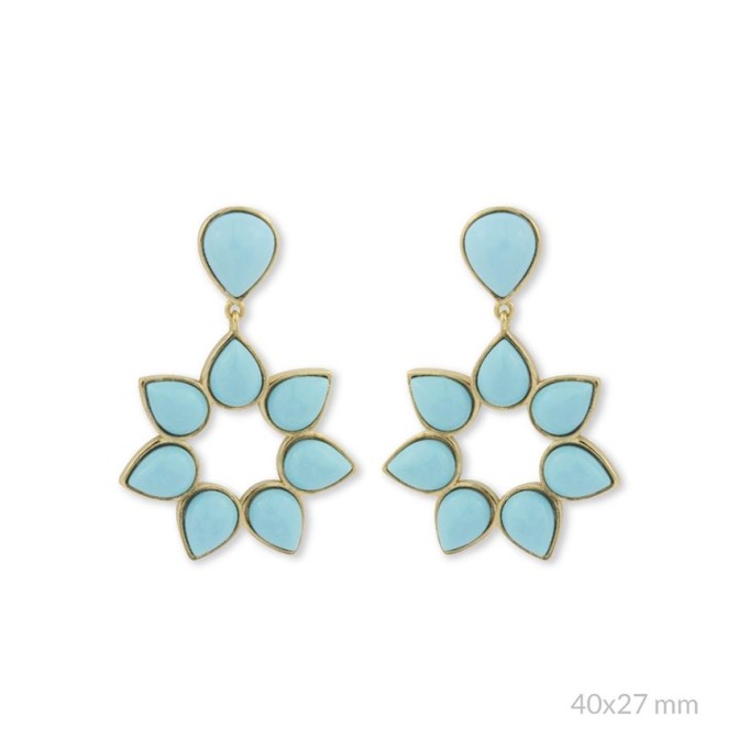 "Pendientes de plata dorada con piedras naturales turquesas de 40x27 mm".