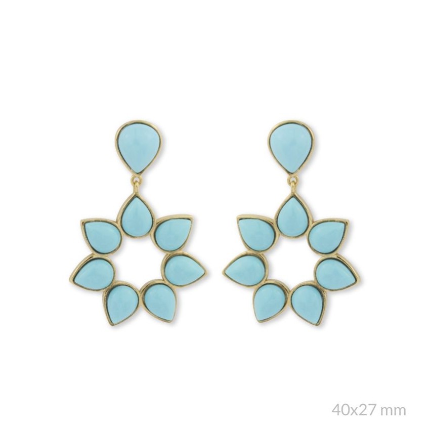 "Pendientes de plata dorada con piedras naturales turquesas de 40x27 mm".