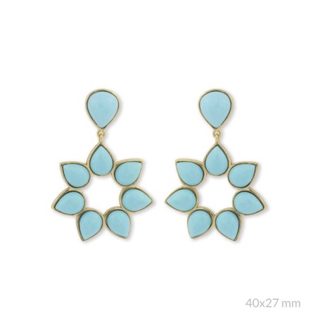 "Pendientes de plata dorada con piedras naturales turquesas de 40x27 mm".