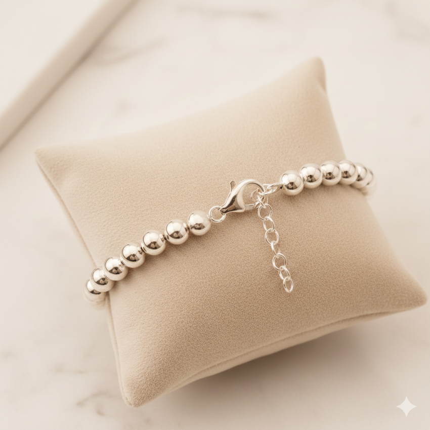 Pulsera Plata de Ley con Cuentas 8mm