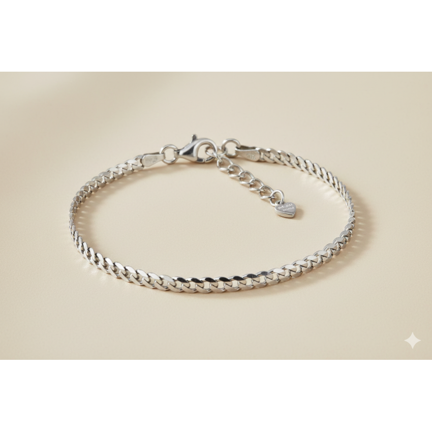 Pulsera Plata de Ley Barbada con Corazón