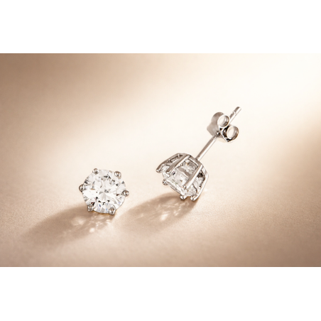 Pendientes Plata de Ley 925 con Circonita Redonda 6mm