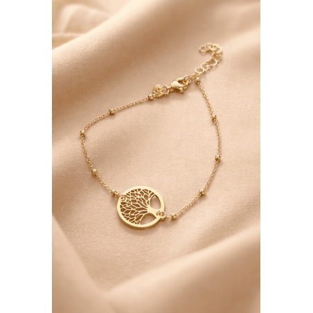 Pulsera Plata de Ley con Baño de Oro y Árbol de la Vida