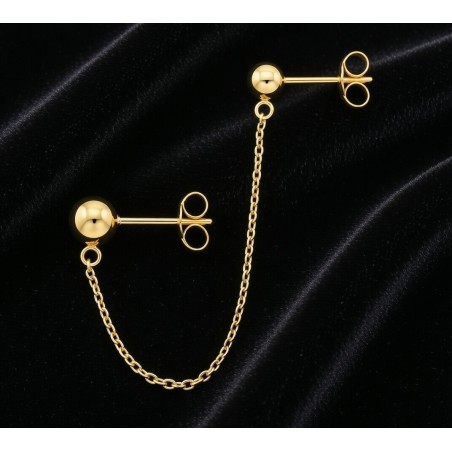 PIERCING ORO 18 KILATES CADENA CON 2 BOLAS ORO LISAS (5 y 4mm)