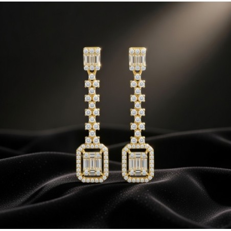 Pendientes Largos  Plata de ley 925 Chapada en Oro 18K 38mm