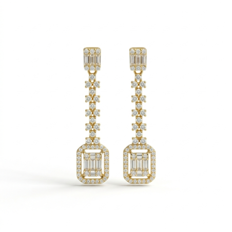 Pendientes Largos  Plata de ley 925 Chapada en Oro 18K 38mm