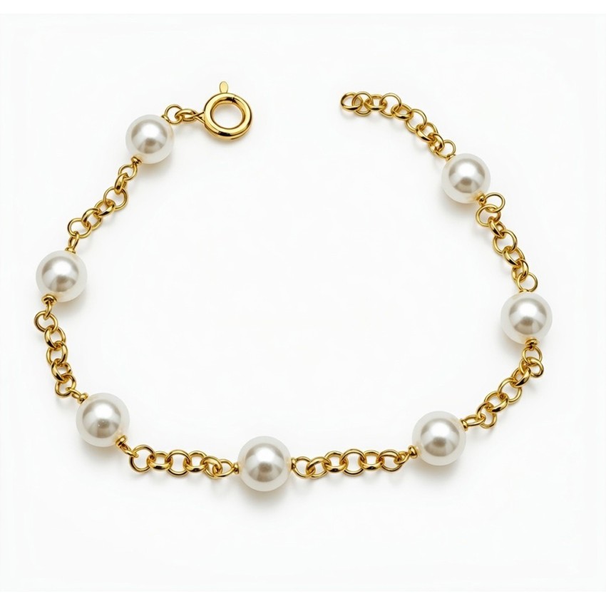 Pulsera Baño de Oro 18kt con Perlas y...