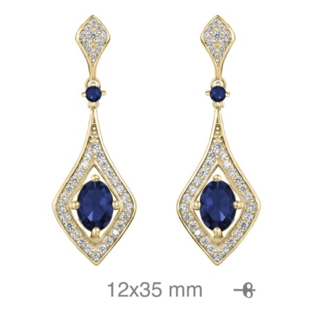 Pendientes Plata de Ley 925 con Circonita Azul Rombo 12x35mm