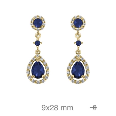 Pendientes Plata de Ley 925 con Circonita Azul Gota y Halo 9x28mm
