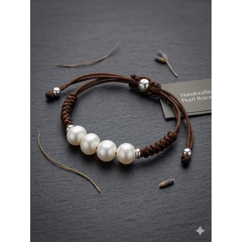 PULSERA MACRAMÉ PLATA DE LEY Y PERLAS...