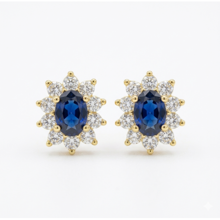 Pendientes Plata de Ley 925 con Circonita Azul Oval y Halo