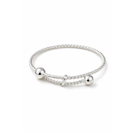 Pulsera Plata de Ley Retorcida con Bolitas