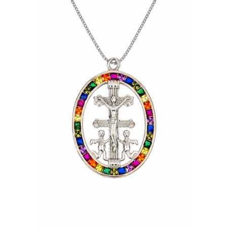 Gargantilla Cruz de Caravaca Plata 925 con Circonitas -Joya de Protección