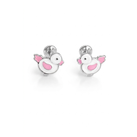 Pendientes Pollito Plata de Ley con Esmalte Rosa