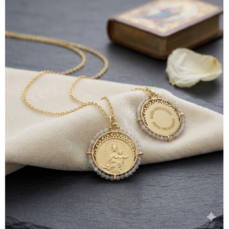 Gargantilla María Auxiliadora con Labradorita en Plata de Ley