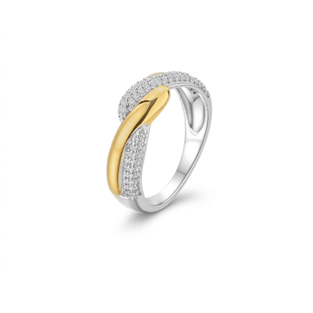 Sortija Bicolor Plata 925 y Oro 18k con Circonitas