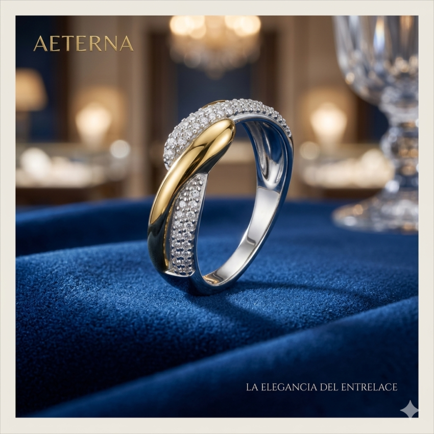 Sortija Bicolor Entrelazados Oro 18k...