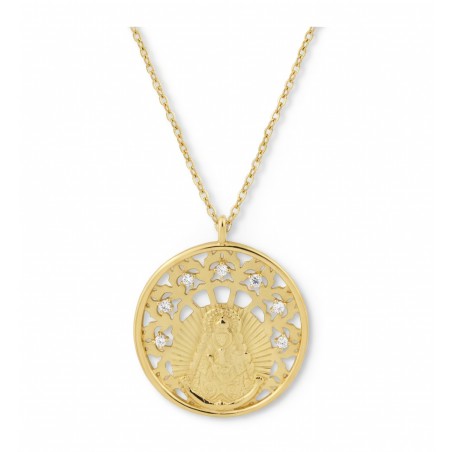 Gargantilla Virgen del Rocío en Plata de Ley 925 Chapada en Oro con Circonitas – Medalla 30 mm
