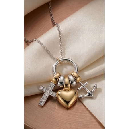 Gargantilla Plata de ley Fe, Amor y Esperanza Bicolor