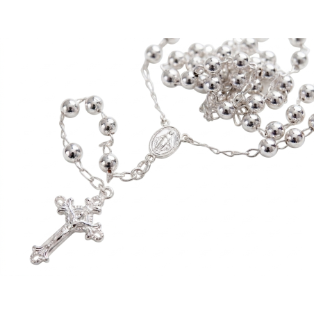 Rosario de Plata de Ley 925 Bola Lisa 6 mm · 70cm