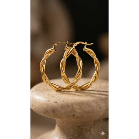 Pendientes de Aro Trenzados en Plata de Ley 925 con Baño de Oro