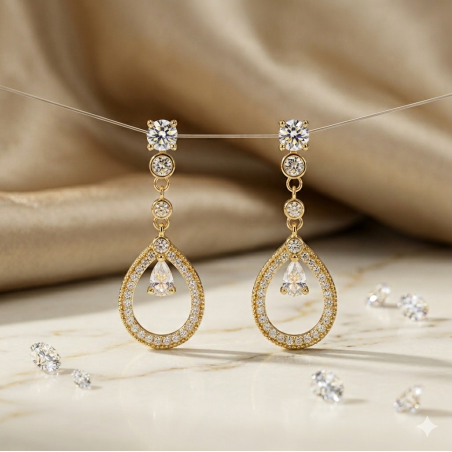 Pendientes de Plata de Ley 925 Baño de Oro con Cir