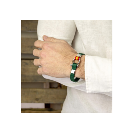 Pulsera Acero Inoxidable Verde con Tela de Algodón