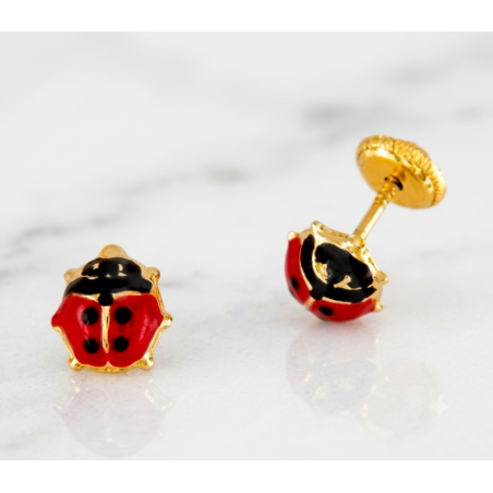 Pendientes Mariquita Esmalte Oro 18 Kilates