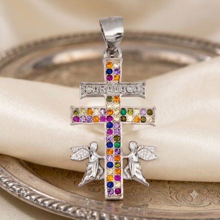 Colgante Cruz de Caravaca Plata 925 Circonitas Multicolor