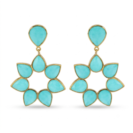 Pendientes Plata 925 Baño de Oro 18kt con Circonita Turquesa