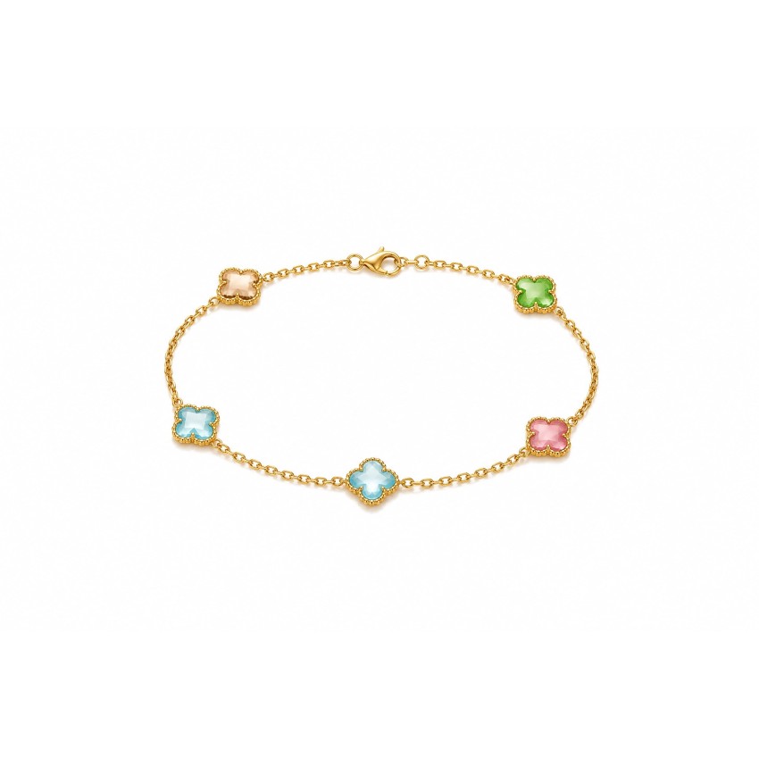 Pulsera Trébol de Oro 18K con Gemas...