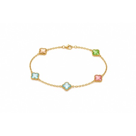 Pulsera Trébol de Oro 18K con Gemas de Color