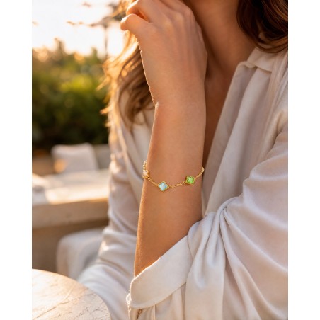 Pulsera Trébol de Oro 18K con Gemas de Color