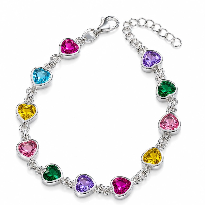 Pulsera Plata de Ley Corazones...