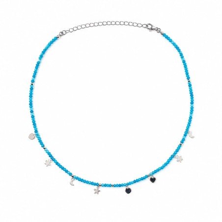 Gargantilla Plata de Ley Rocalla Facetada Azul Turquesa con Charms