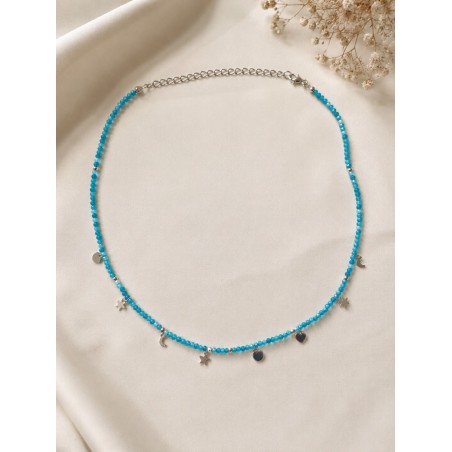Gargantilla Plata de Ley Rocalla Facetada Azul Turquesa con Charms