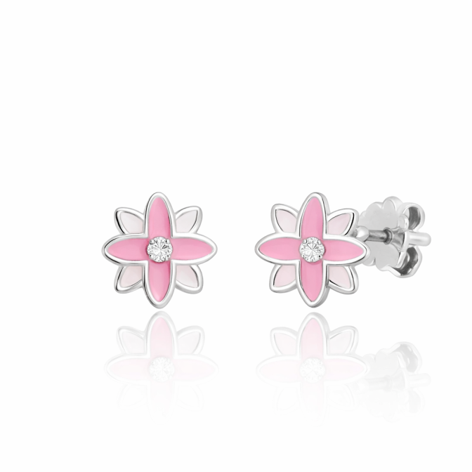Pendientes Flor Rosa Plata...