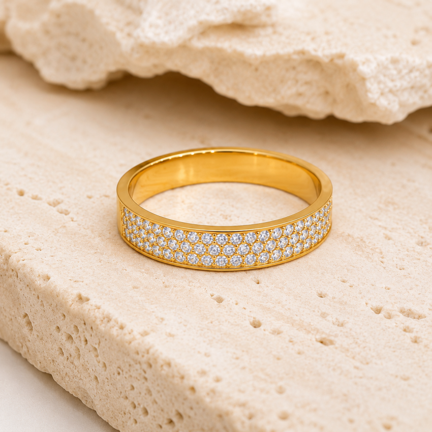 Anillo Pavé Completo Baño de Oro 18k...