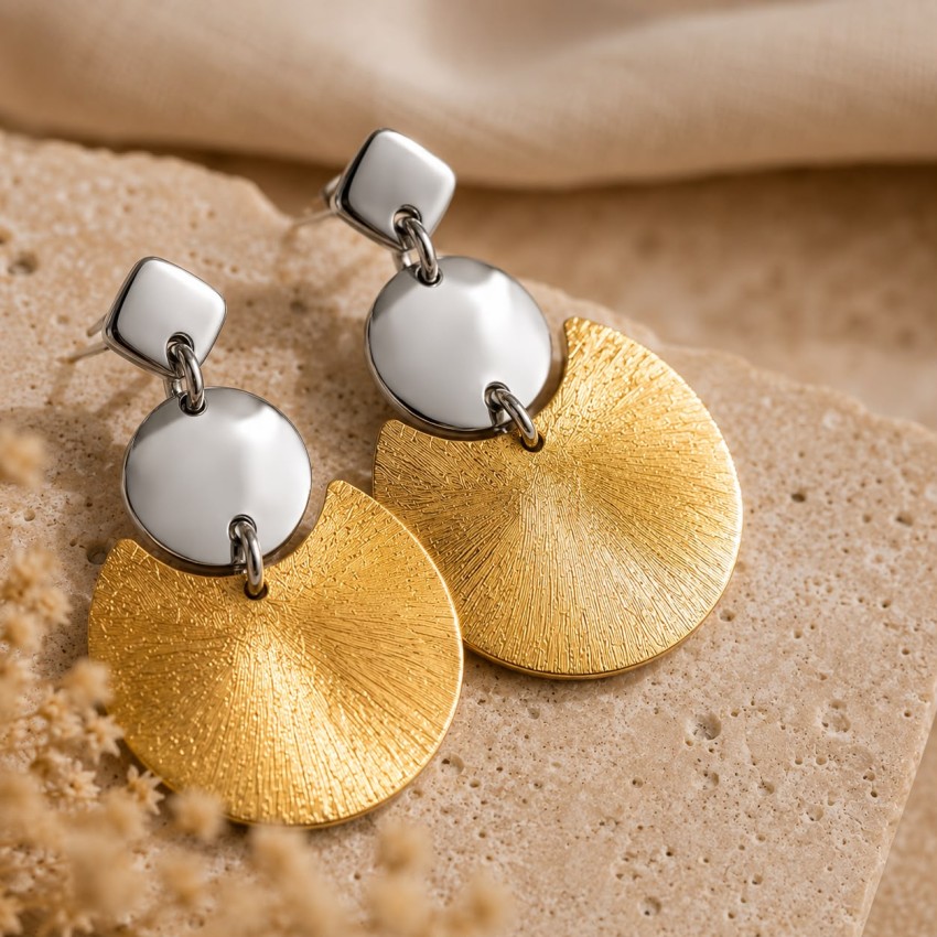 Pendientes Disco Texturizado Bicolor...