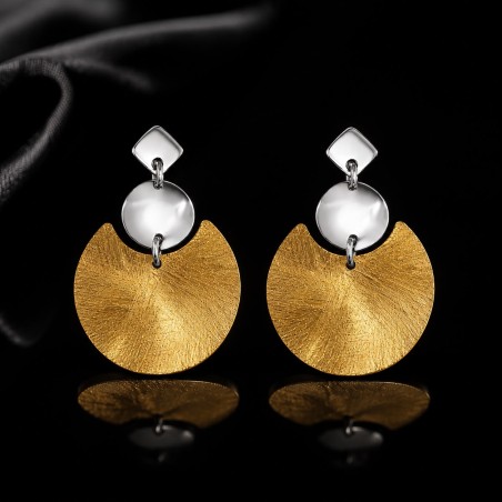 Pendientes Disco Texturizado Bicolor Plata 925