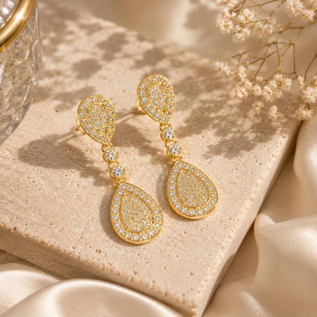 Pendientes Plata de Ley 925 con Circonitas Lágrima 38mm