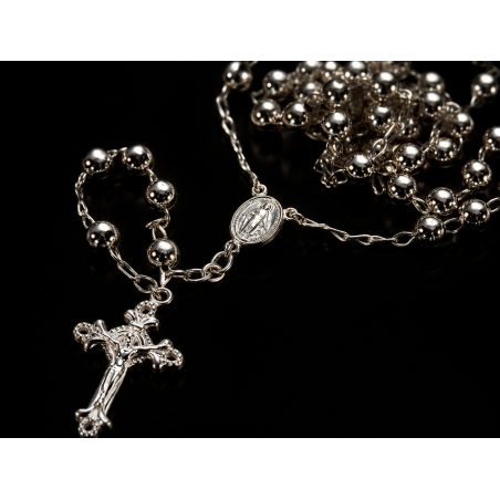 Rosario de Plata de Ley 925 Bola Lisa 6 mm · 70cm