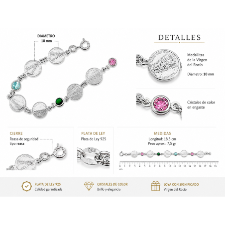 Pulsera Plata de Ley 925 Medallas Virgen del Rocío