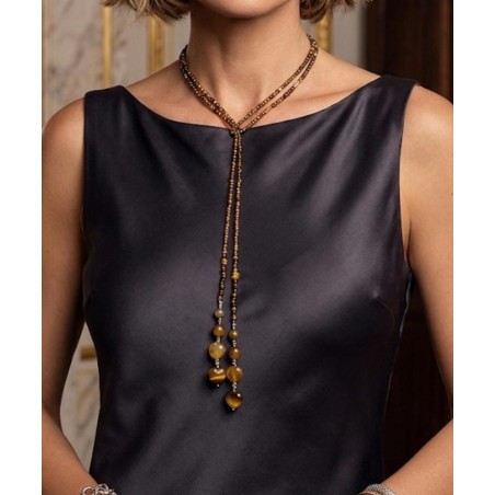 Collar Ojo de Tigre Plata de Ley 925 Largo 120cm