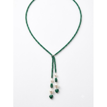 Collar Malaquita Plata de Ley 925 Largo 120cm