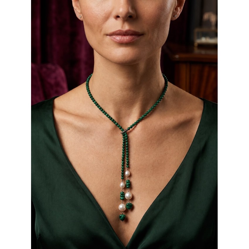 Collar Malaquita Plata de Ley 925...