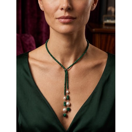 Collar Malaquita Plata de Ley 925 Largo 120cm