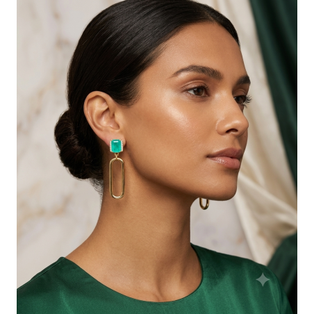 Pendientes Colgantes Piedra Natural Color Esmeralda y Circonitas - Plata de Ley 925