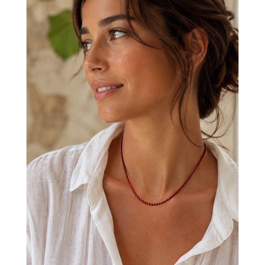 Collar Coral Bambú y plata de 925mm